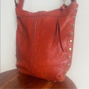 Fossil Leather Studded crossbody Shoulder Bag burnet orange
